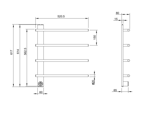 Полотенцесушитель электрический Wonzon&Woghand N?RNBERG, Темный графит WW-AL344-GM