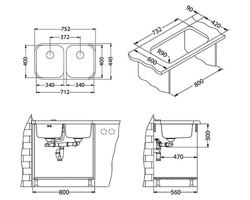 Кухонная мойка Alveus Duo 30 1036849 нержавеющая сталь комплект с сифоном