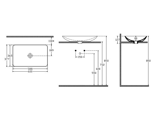 Раковина ISVEA SistemaY Clear накладная 600x377x127 антрацит матовый 10SY50060SV-2C