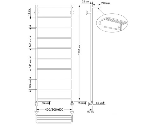 Полотенцесушитель латунный Secado Триада 4 40х120, водяной, бронза