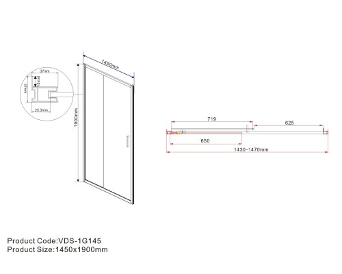Душевая дверь Vincea Garda VDS-1G145CLB, 1450, черный, стекло прозрачное