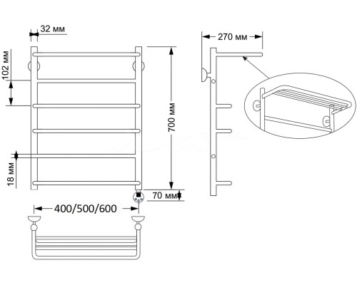 Полотенцесушитель латунный Secado Верона 2 40х70, электрический R, бронза