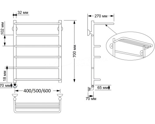 Полотенцесушитель латунный Secado Верона 2 40х70, электрический R, бронза