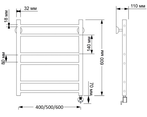 Полотенцесушитель латунный Secado Триада 2 40х60, электрический R, бронза