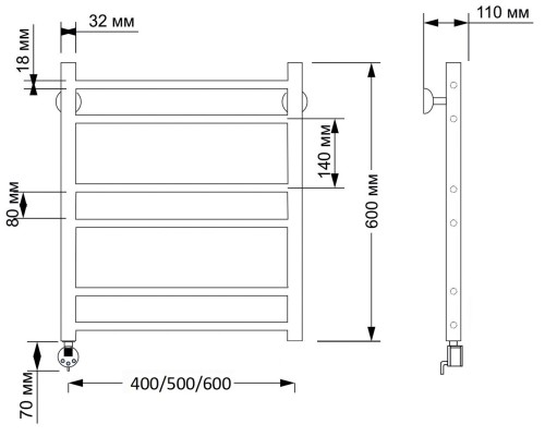 Полотенцесушитель латунный Secado Триада 2 40х60, электрический R, бронза