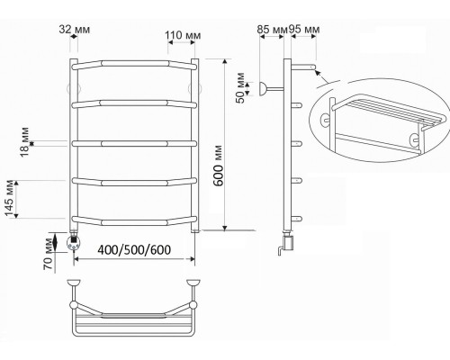 Полотенцесушитель латунный Secado Агата 3 50х60, электрический R, бронза
