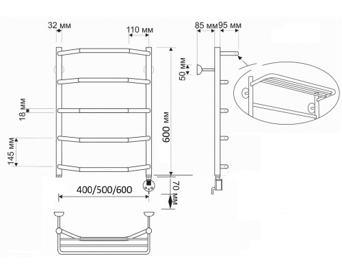 Полотенцесушитель латунный Secado Агата 3 50х60, электрический R, бронза