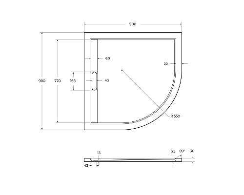 Душевой поддон из искусственного камня Cezares Tray AS 90x90 TRAY-AS-R-90-30-W Белый
