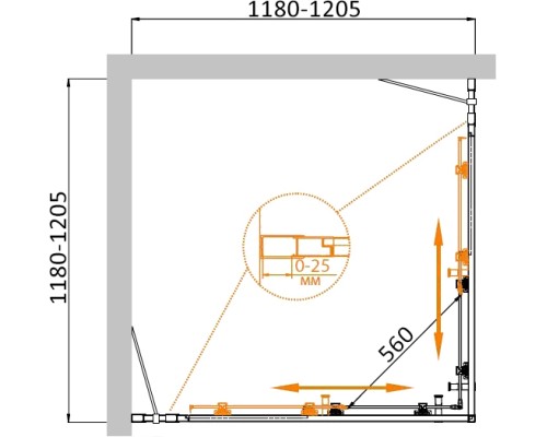 Душевой уголок Cezares Molveno A-22 120х120 MOLVENO-A-22-100+20-C-Cr-IV профиль Хром стекло прозрачное