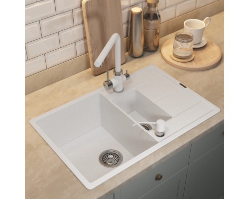 Кухонная мойка кварцевая Uperwood Quartz UPD-05-01, прямоугольная двухсекционная, белая