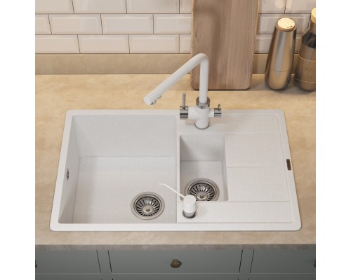Кухонная мойка кварцевая Uperwood Quartz UPD-05-01, прямоугольная двухсекционная, белая