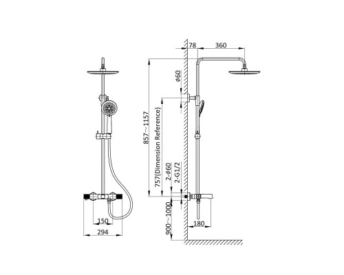 Душевая стойка Vincea Desire VSFS-1D1TBG термостатическая с верхним душем браш золото