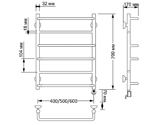 Полотенцесушитель латунный Secado Верона 1 40х70, электрический R, бронза