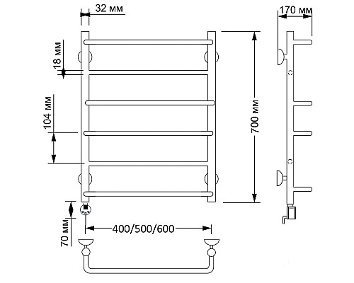 Полотенцесушитель латунный Secado Верона 1 40х70, электрический R, бронза