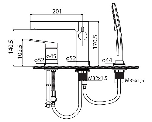 Смеситель на борт ванны BelBagno Delta DEL-BVD3-NERO Черный матовый
