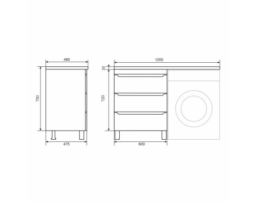 Тумба под стиральную машину напольная Uperwood Tanos 58х47,5х76,5 см, белая, 3 ящика