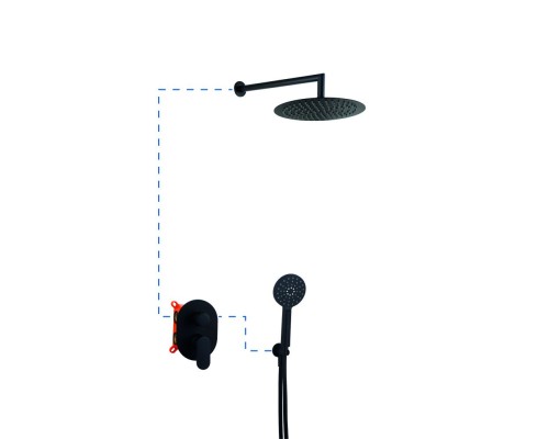 Душевая система ER208 AQG Beta, с верхним душем и кронштейном, черный матовый