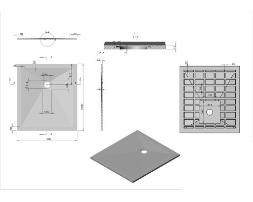 Поддон для душа из искусственного камня Vincea VST-4SR9010A 1000x900x25 антрацит