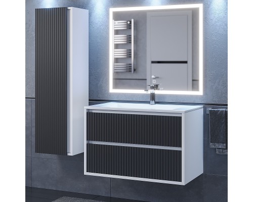 Тумба под раковину 80 см, Uperwood Next Premium, белая/графит, 2 ящика