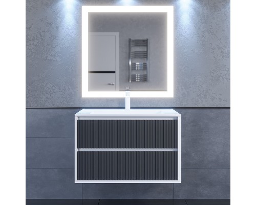 Тумба под раковину 80 см, Uperwood Next Premium, белая/графит, 2 ящика