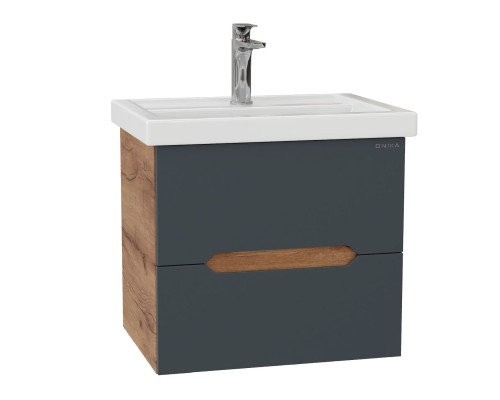 Тумба под раковину Onika Айленд 50 подвесная, графит/дуб крафт золотой