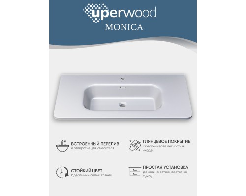 Раковина для ванной 90 см, Uperwood Monica, белая глянцевая