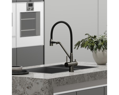 Смеситель для кухни SANCOS Dora SC4003GG с подключением фильтра для воды, вороненая сталь