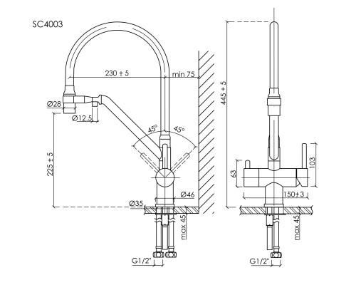 Смеситель для кухни SANCOS Dora SC4003GG с подключением фильтра для воды, вороненая сталь