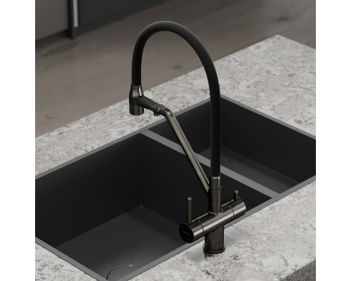 Смеситель для кухни SANCOS Dora SC4003GG с подключением фильтра для воды, вороненая сталь