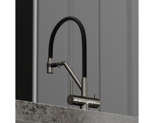 Смеситель для кухни SANCOS Dora SC4003GG с подключением фильтра для воды, вороненая сталь