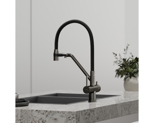 Смеситель для кухни SANCOS Dora SC4003GG с подключением фильтра для воды, вороненая сталь