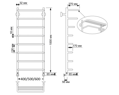 Полотенцесушитель латунный Secado Мерида 2 40х100, водяной, бронза
