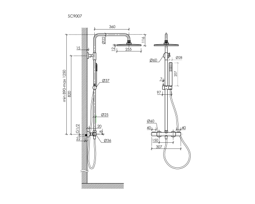 Душевая система с термостатом SANCOS Etna, черный матовый, SC9007MB
