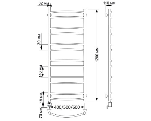 Полотенцесушитель латунный Secado Милан 2 50х120, электрический R, бронза