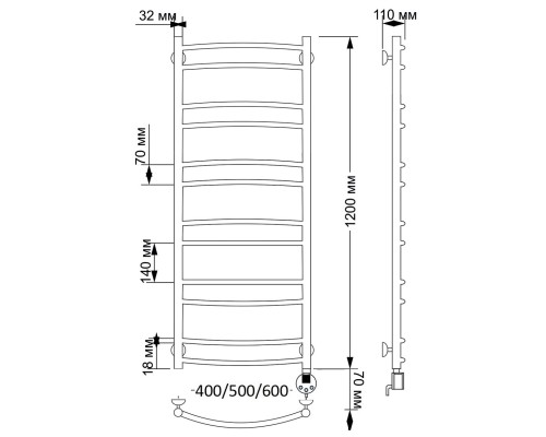 Полотенцесушитель латунный Secado Милан 2 50х120, электрический R, бронза