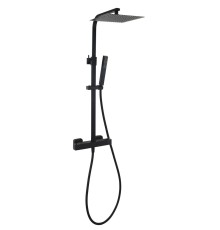 Душевая система AQG Qus, c термостатом и квадратным верхним душем черный матовый