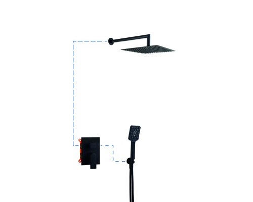 Душевая система EC208 AQG Alpha, с верхним душем и кронштейном, черный матовый
