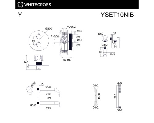 Термостатическая система для ванны скрытого монтажа WHITECROSS Y никель