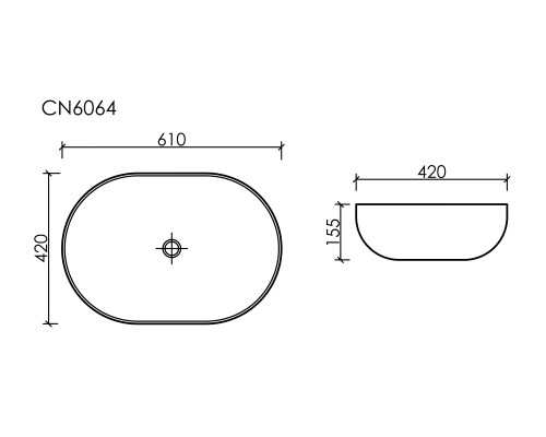 Раковина-чаша накладная Ceramicanova со сливом переливом Element 610x420x155