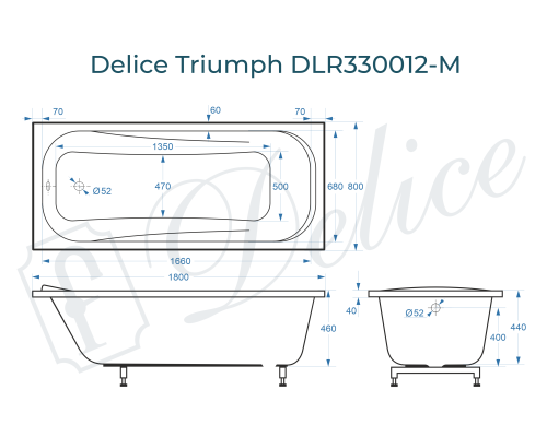 Ванна из литьевого мрамора Delice Triumph 180х80 матовая