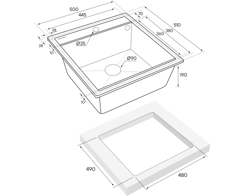 Мойка кварцевая Paulmark STEPIA-500 PM115051-WH белый 50х51