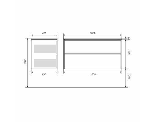Тумба под раковину 100 см, Uperwood Next Premium, белая/графит, 2 ящика