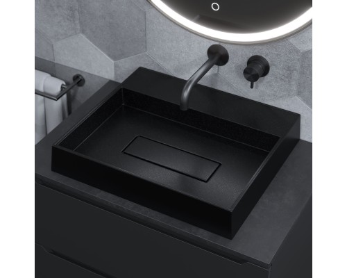 Раковина накладная прямоугольная, Uperwood Tanos Quartz 50 см, черная, "космос"