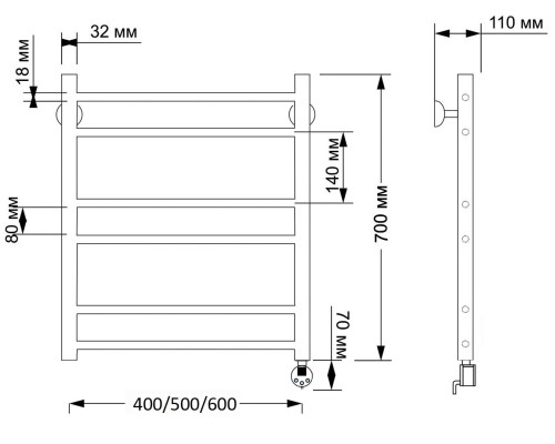 Полотенцесушитель латунный Secado Триада 2 50х70, электрический R, бронза