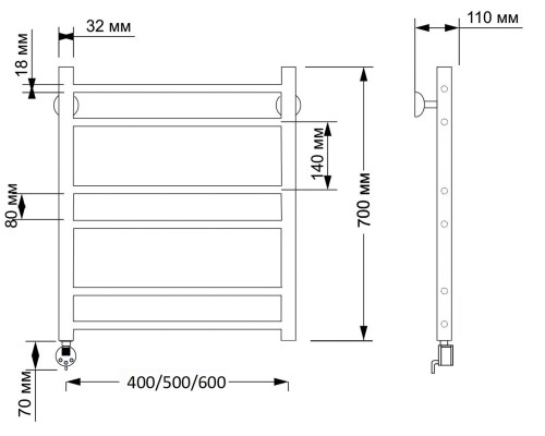 Полотенцесушитель латунный Secado Триада 2 50х70, электрический R, бронза