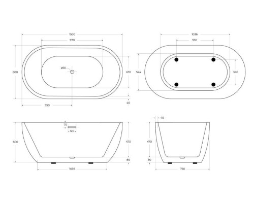 Акриловая ванна BelBagno BB70-1500-800 150х80
