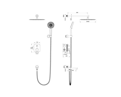 Душевая система встраиваемая Wonzon&Woghand, Черный матовый