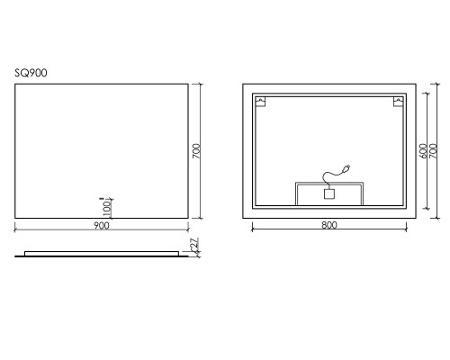 Зеркало SanCos Square 90 SQ900 с LED подсветкой