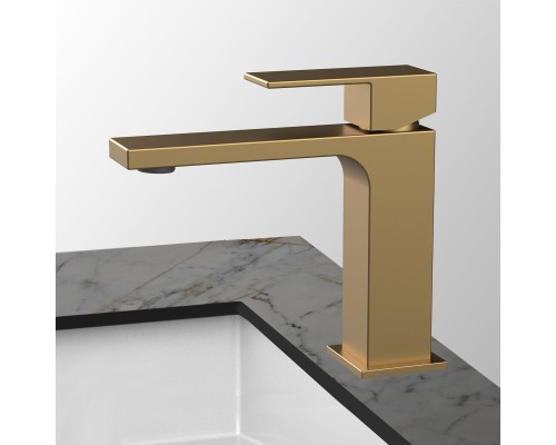 Смеситель для раковины Vincea Cube VBF-1C01BG однорычажный брашированное золото