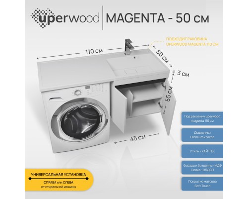 Тумба под стиральную машину подвесная Uperwood Magenta 45х50х55 см, графит